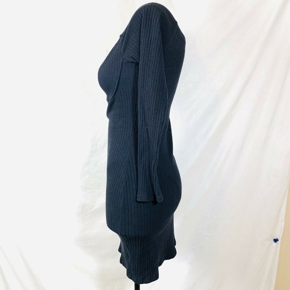 Fashionnova Black Dress Size Large Ribbed Knit Long Sleeve Off Shoulder - Picture 5 of 12